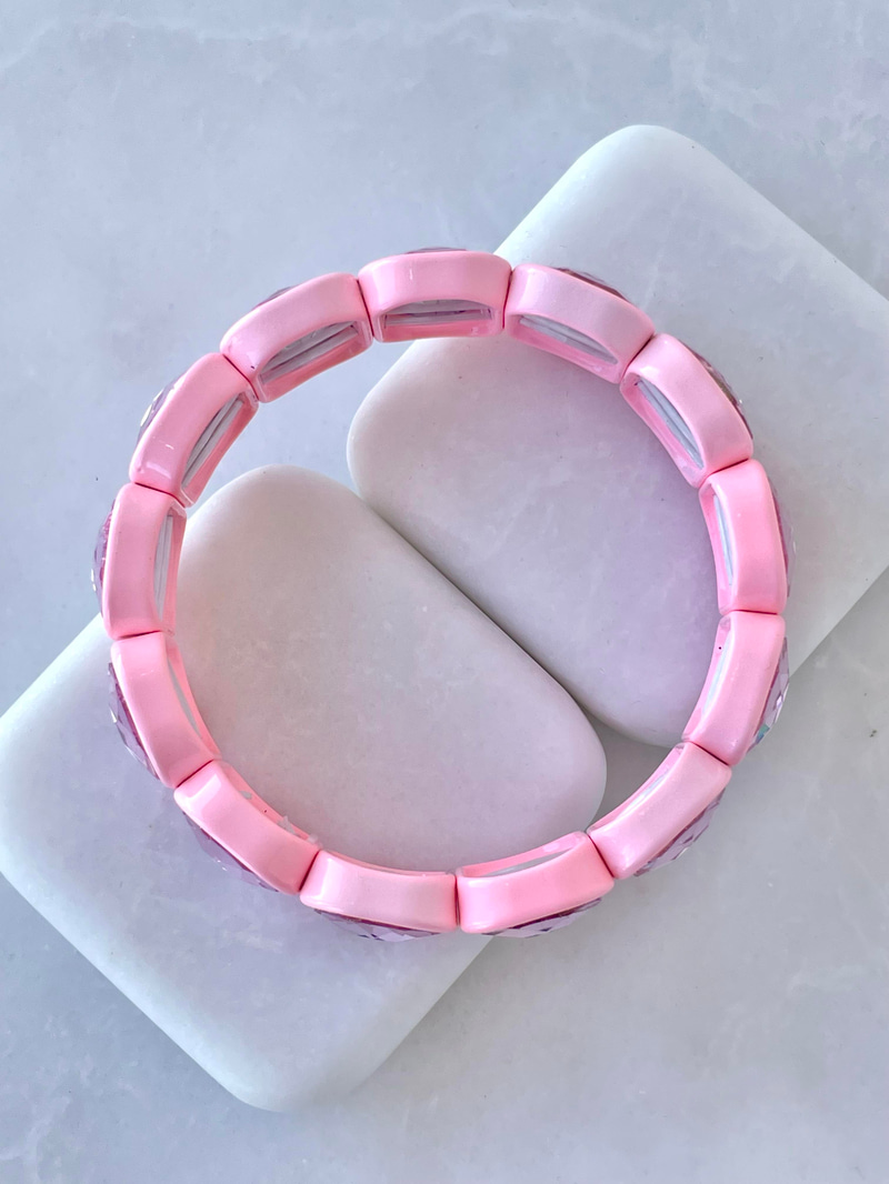 Kristal Taşlı Porselen Bileklik Pembe