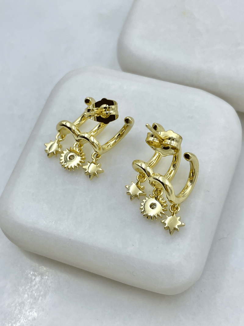 Özel Seri Üçlü Görünüm Güneş ve Yıldız Model Küpe Gold