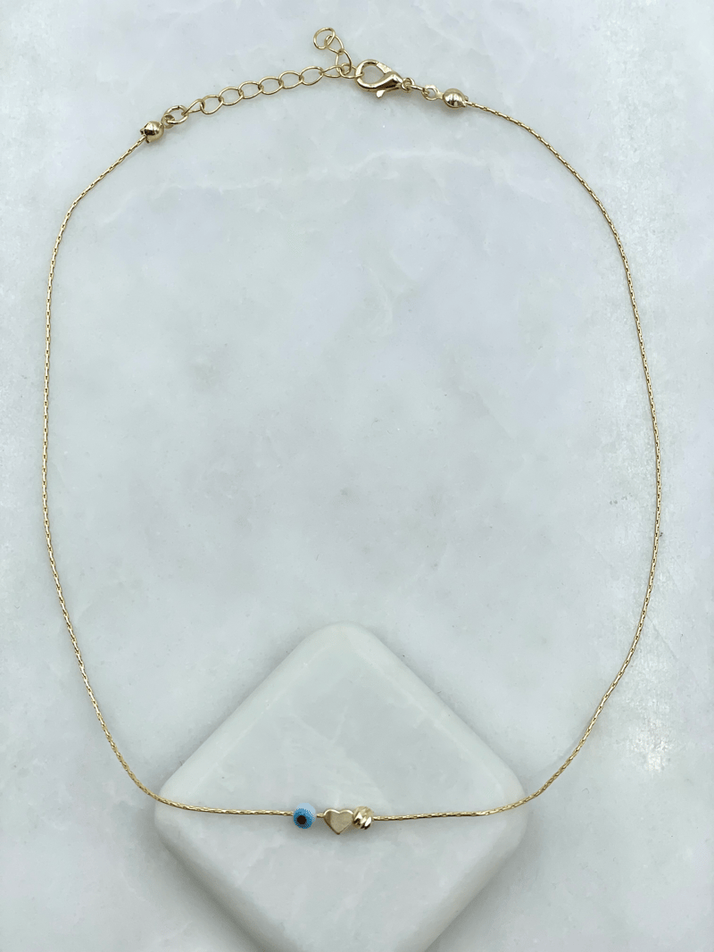Nazar ve Kalpli Tel Kolye Gold