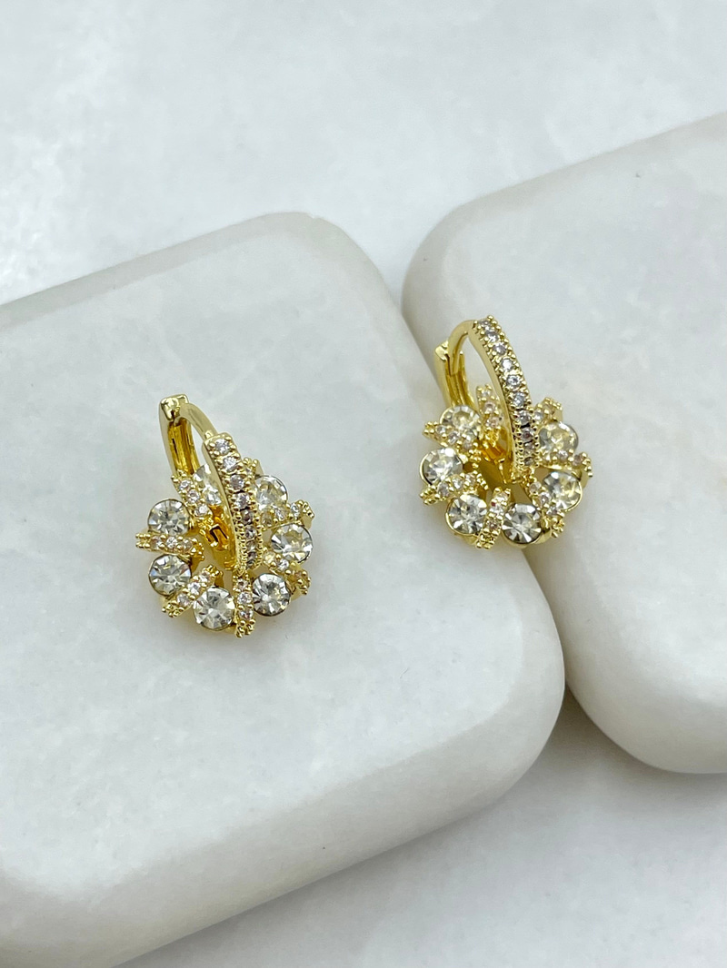 Kristal Taşlı Daire Charmlı Halka Küpe Gold
