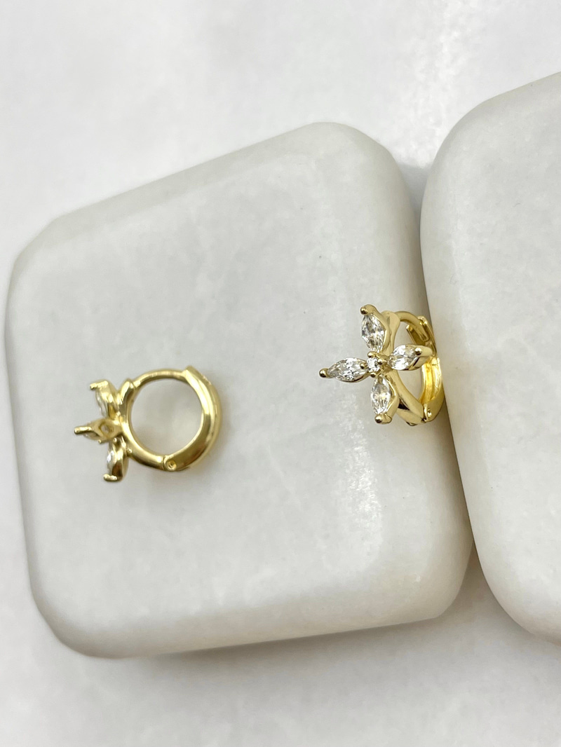 Özel Seri Minimal Kristal Çiçek Küpe Gold
