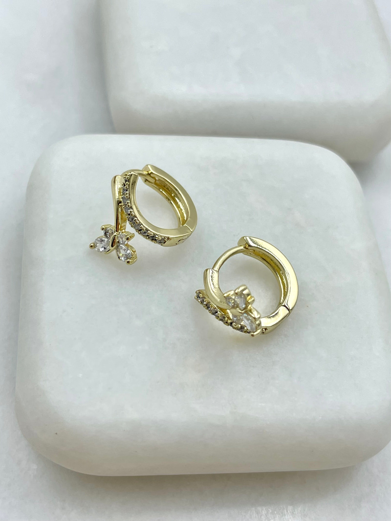 Özel Seri Kristal Taşlı Kelebek Tasarım Küpe Gold