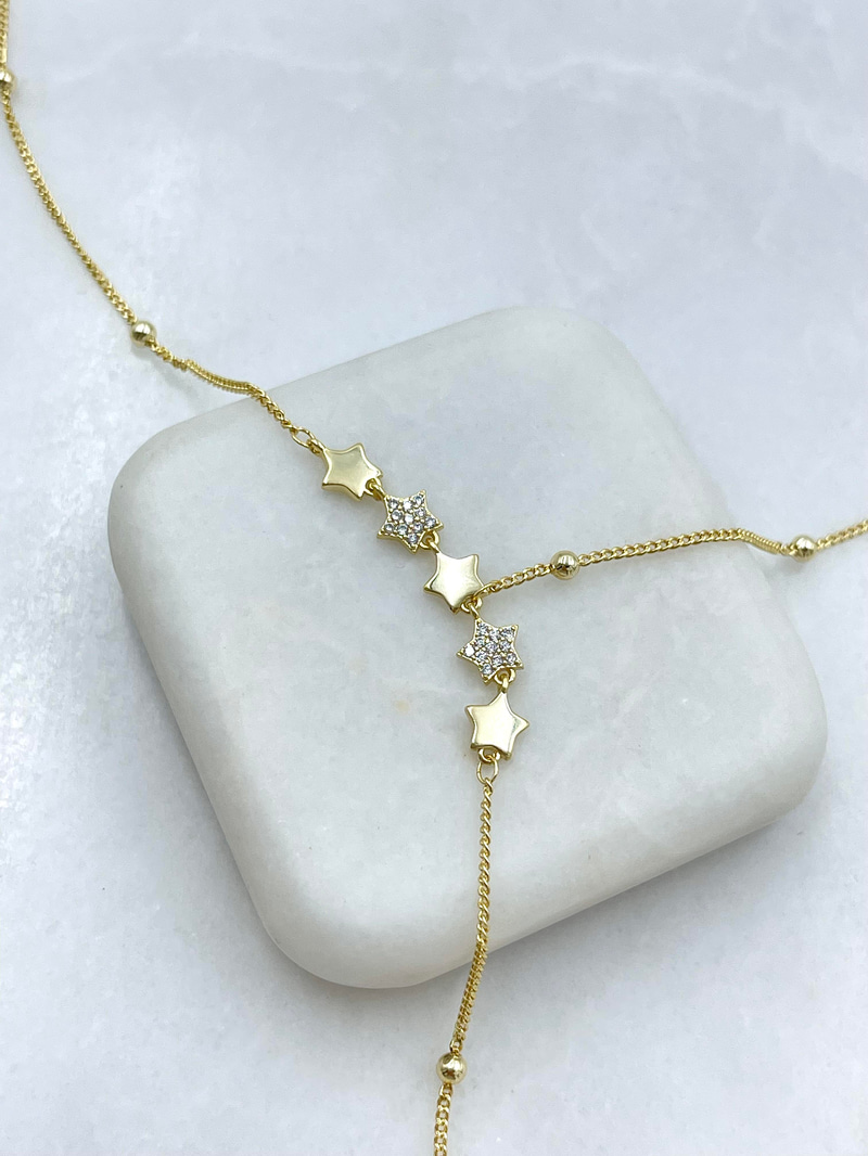Altın Kaplama Yıldız Model Topçuk Zincir Y Model Kolye Gold