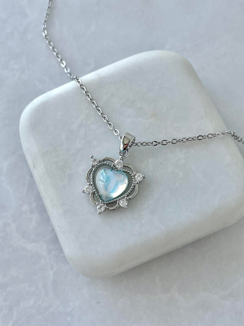 Çelik Hologramlı Kalp Kolye Beyaz-Gümüş