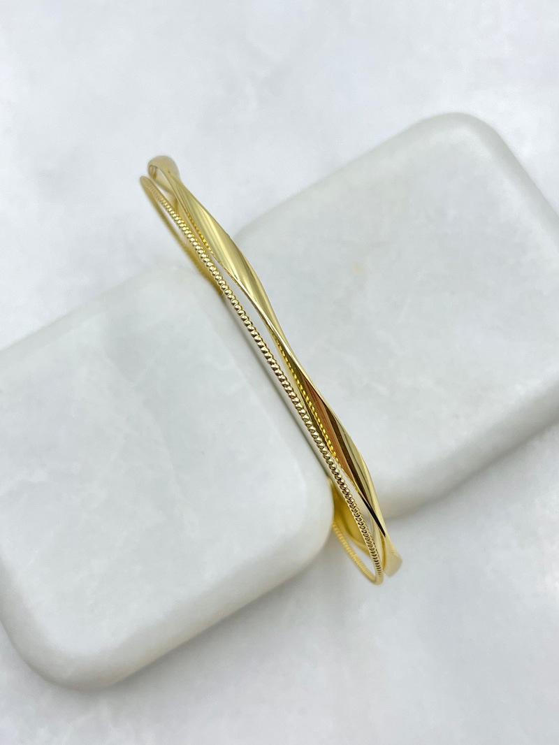 Altın Kaplama Topçuk Tel ve Dalga Model Kelepçe Bileklik Gold