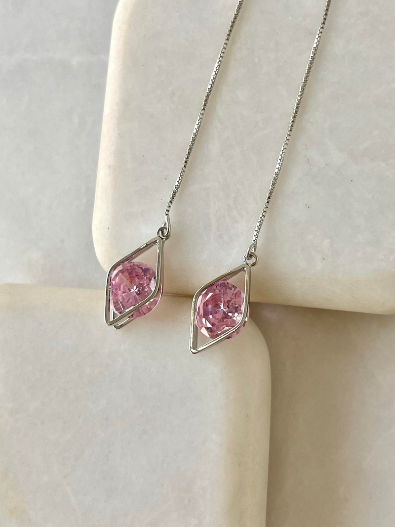 Altın Kaplama Pembe Baklava Kristal Sallantılı Küpe
