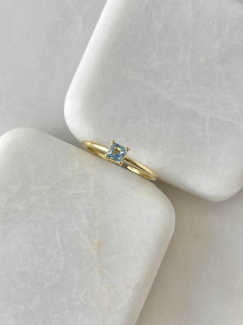 Altın Kaplama Mavi Kristal Taşlı Yüzük Gold