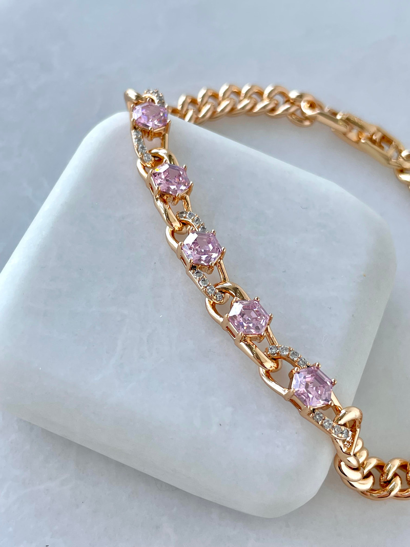 Özel Seri Halka Geçmeli Pembe Taşlı Bileklik