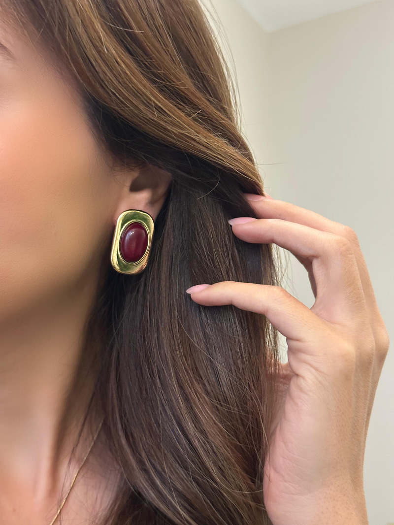 Altın Kaplama Gold Plaka Opal Taşlı Vintage Küpe Bordo