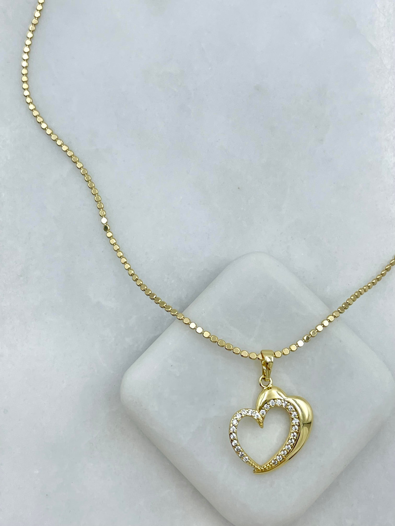 Özel Seri Gold Detaylı Kristal Taşlı Kalp Kolye 60 cm Gold