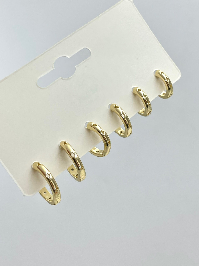 Kristal Taşlı Basic Halka Model Altılı Set Küpe Gold