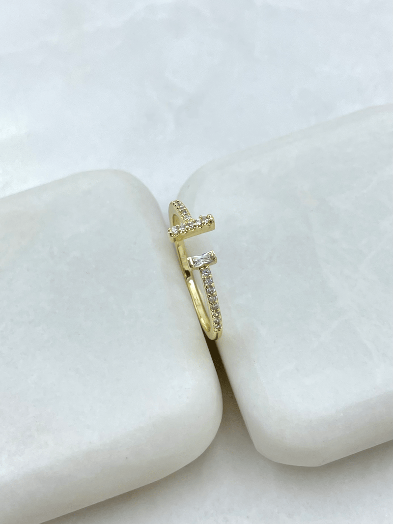 Altın Kaplama Gömme ve Kristal Taşlı Sütun Yüzük Gold