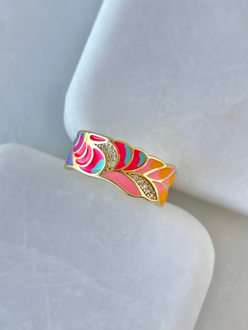 Altın Kaplama Minel Etnik Model Yüzük Pembe