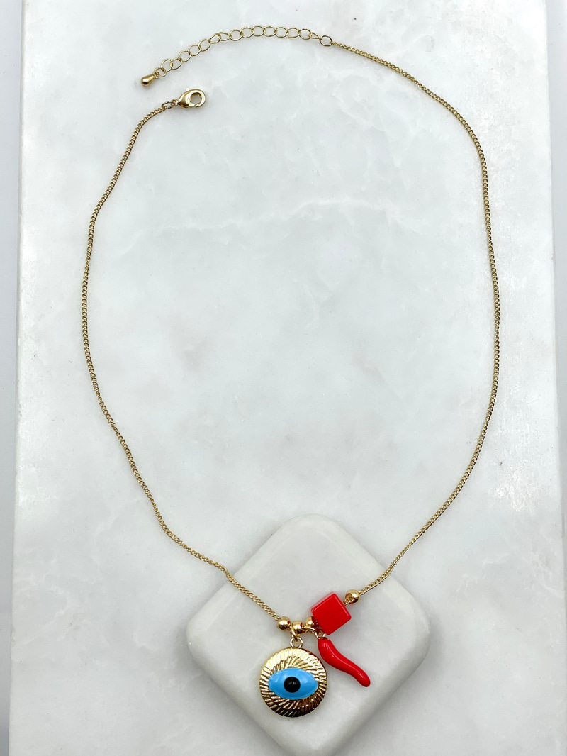 Nazar ve Biber Sallantılı Kolye Gold