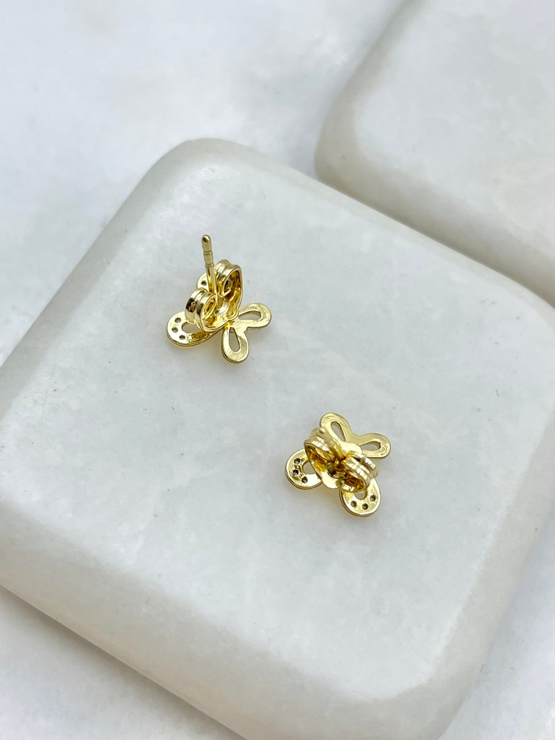 Özel Seri Minimal Lila Taşlı Kelebek Küpe Gold