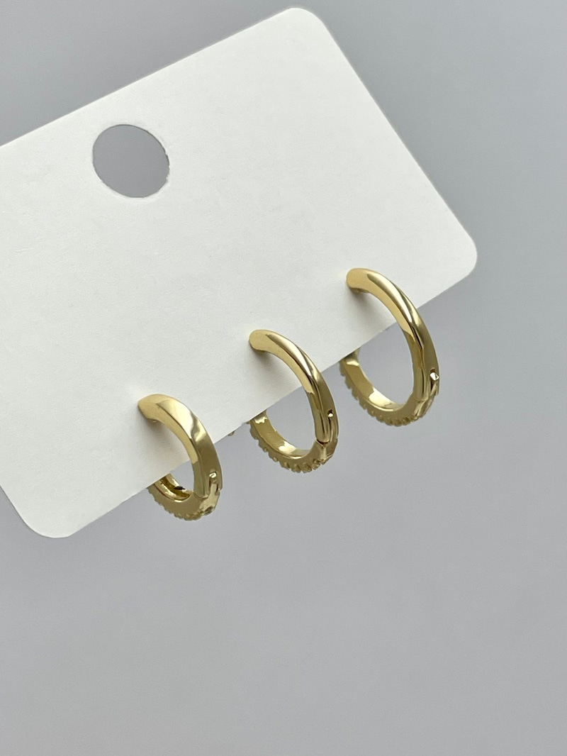 Altın Kaplama Kristal Taşlı Çiçek Model Üçlü Set Küpe Gold