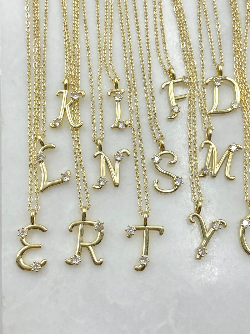 Kristal Taşlı Harf Kolye Gold