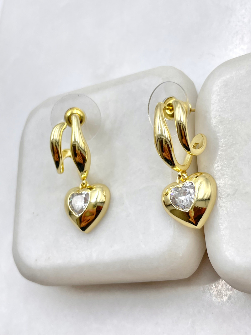 Kalp Sallantılı İkili Görünüm Küpe Gold