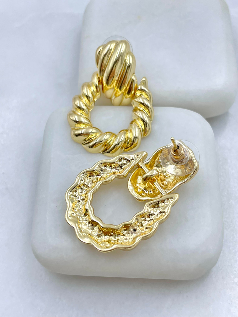 Altın Kaplama Burgu Oval Sallantılı Vintage Küpe Gold