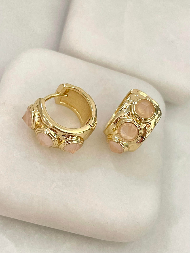 Altın Kaplama Pudra Taşlı Ezme Halka Küpe Gold