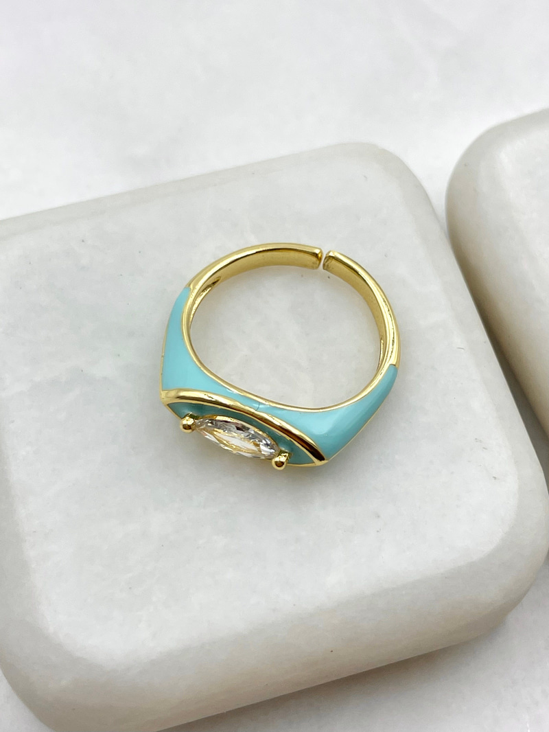 Mavi Mineli Oval Taşlı Yüzük Gold