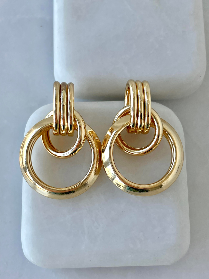 Altın Kaplama İnce Halkalı Vintage Küpe Gold