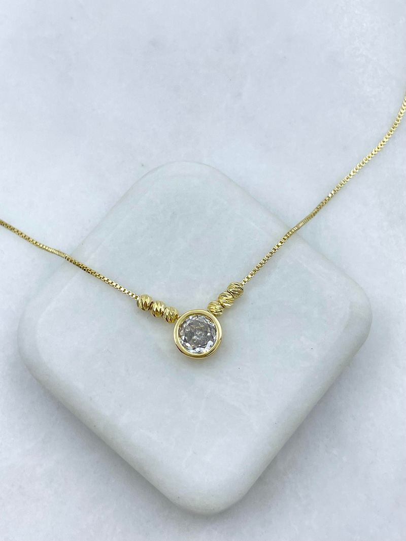 Altın Kaplama Daire Kristal Taşlı Asansörlü Kolye Gold