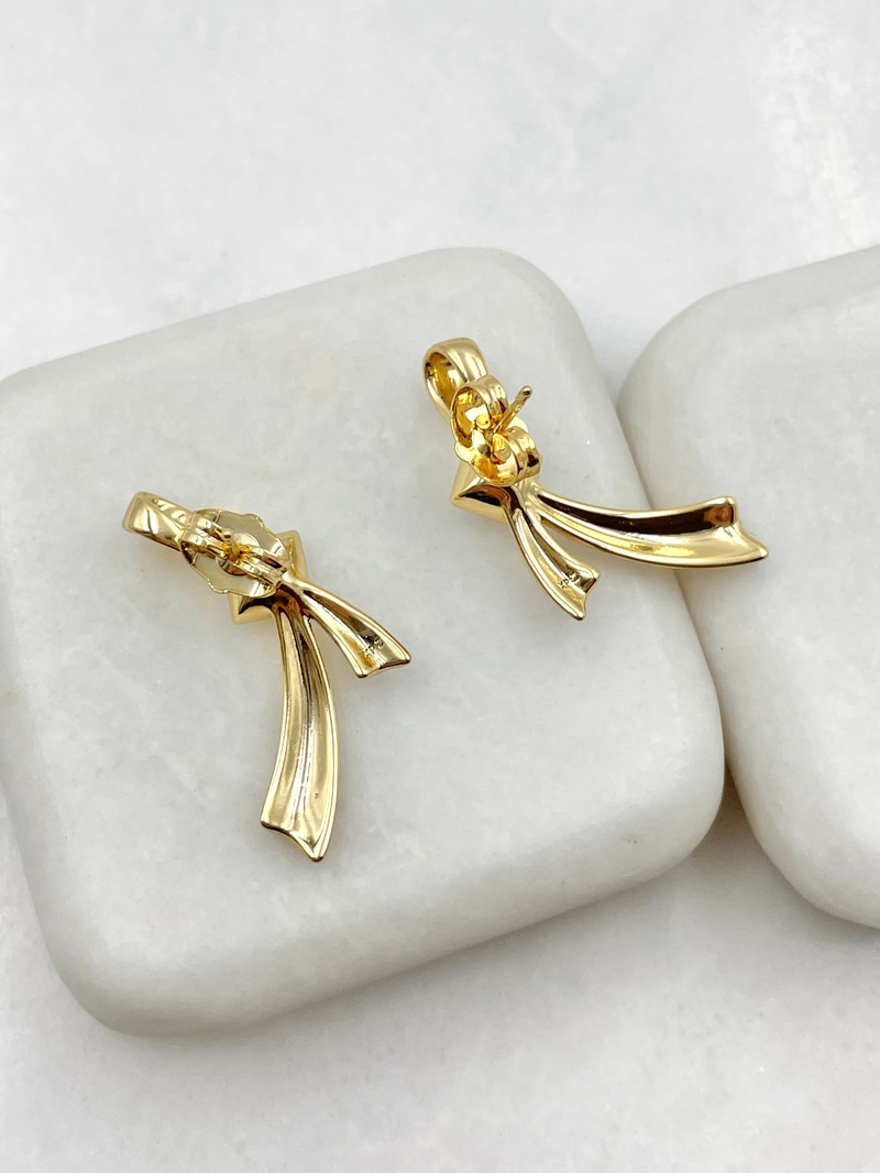 Özel Seri Swarovski Taşlı Kurdele Küpe Gold