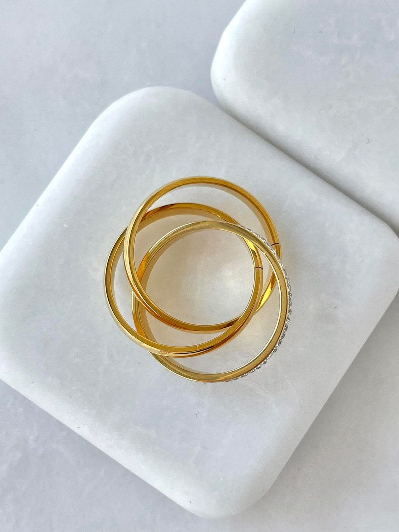 Çelik Zirkon Taşlı Üçlü Çapraz Yüzük Gold