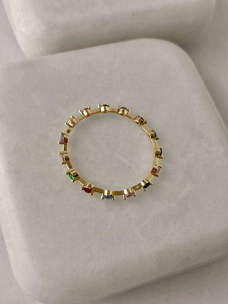 Altın Kaplama Renkli Oval Taşlı Minimal Yüzük Gold