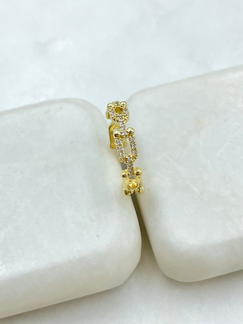Gömme Taşlı Tasarım Zincir Yüzük Gold