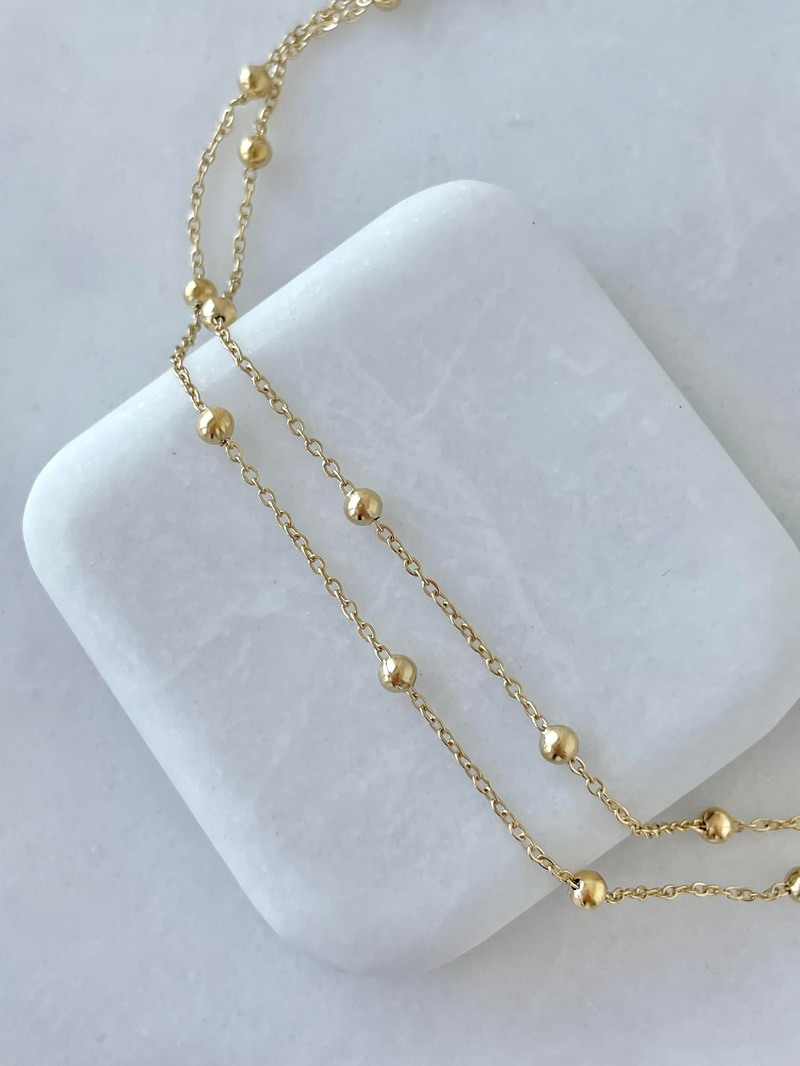 Çelik Topçuklu Çift Zincir Halhal Gold