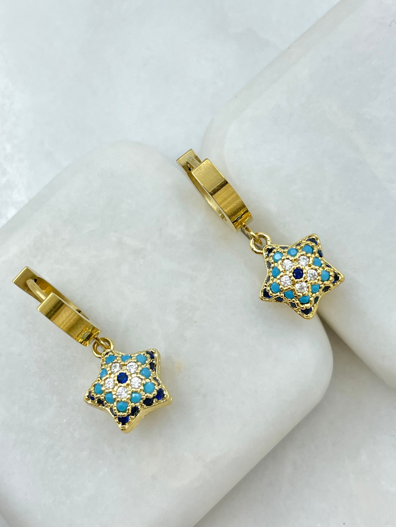 Çelik Nazar Model Yıldız Sallantılı Halka Küpe Gold