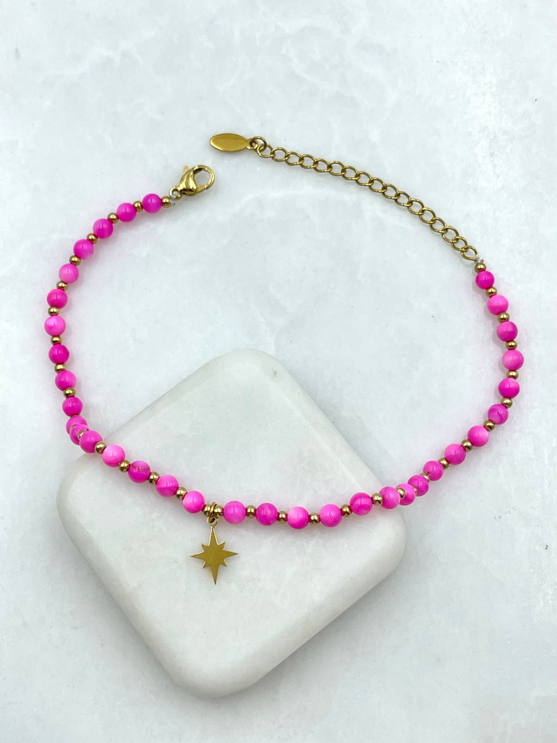 Kuzey Yıldızı Sallantılı Pembe Topçuk Halhal Gold