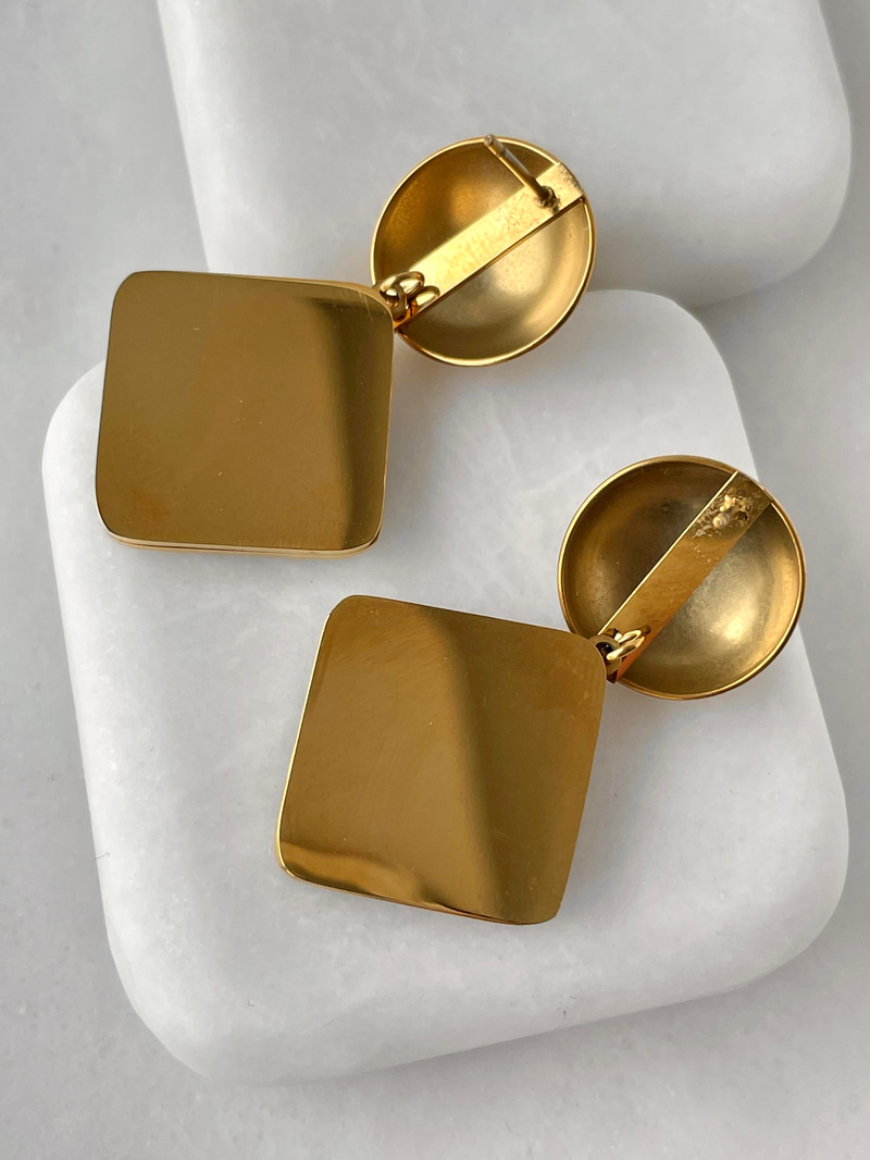 Çelik Leopar Kare Sallantılı Daire Küpe Gold