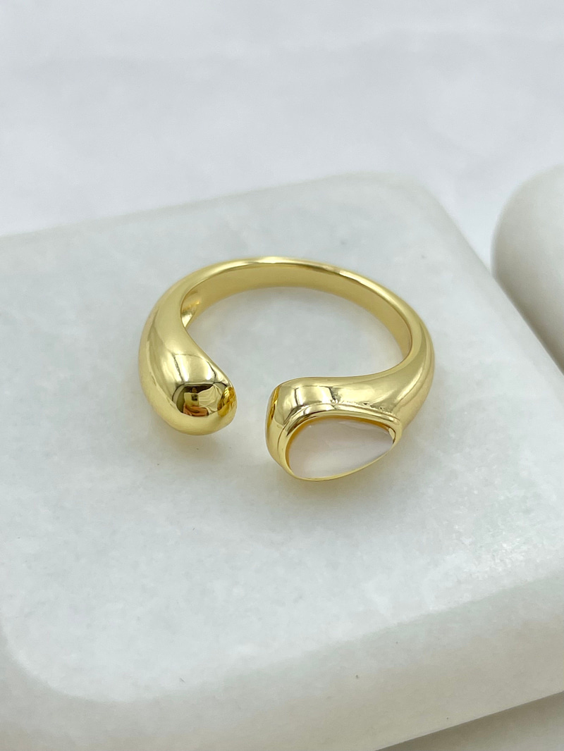 Opal Taşlı İkili Bombeli Damla Yüzük Gold