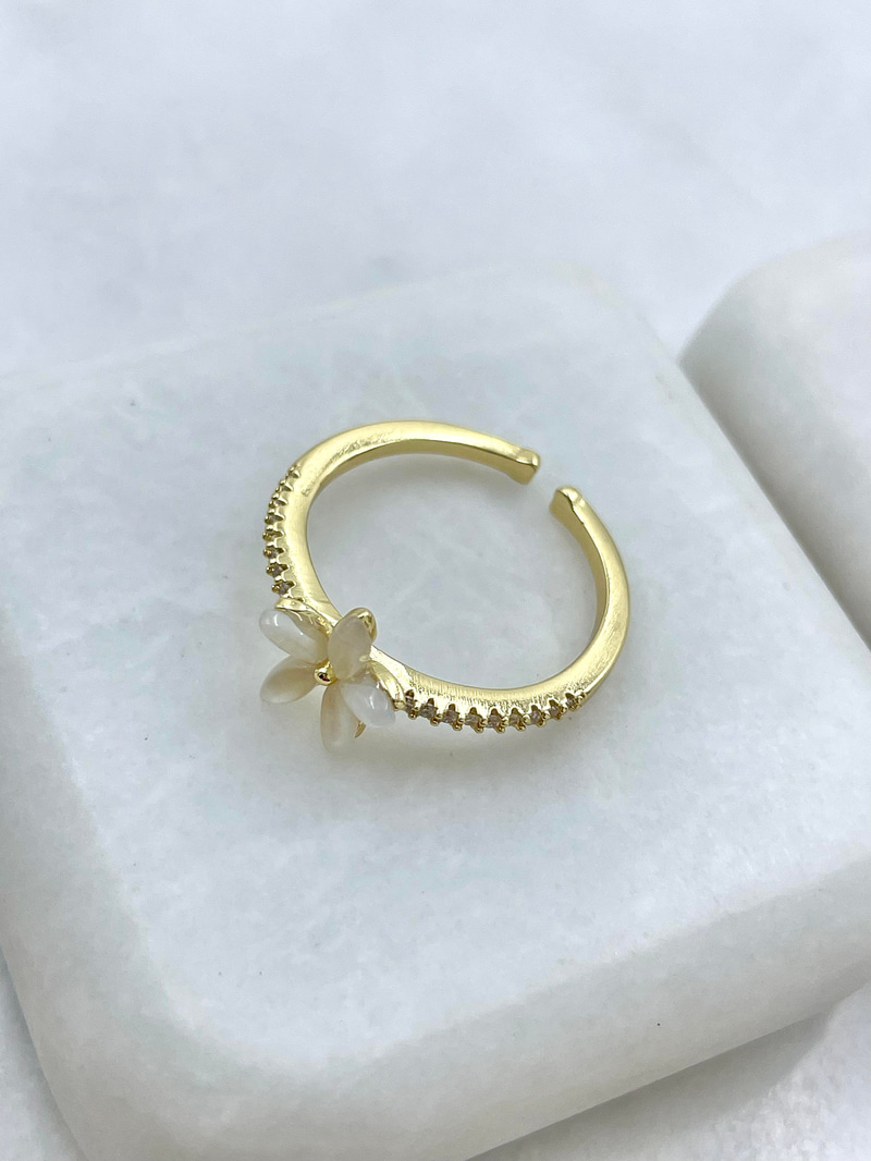 Altın Kaplama Doğal Taşlı Çiçek Yüzük Gold