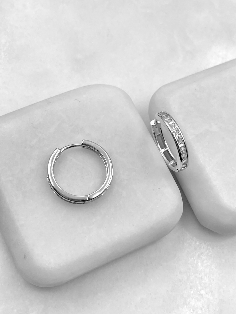 Özel Seri Kare Kristal Taşlı Basic Halka Küpe Gümüş