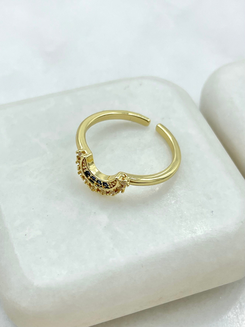 Lacivert Gömme Taşlı Ay Yüzük Gold