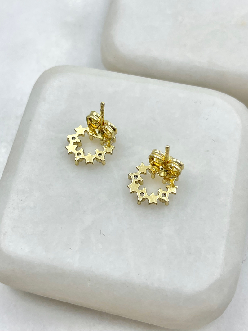Özel Seri Minimal Taşlı ve Yıldızlı İçi Boş Küpe Gold