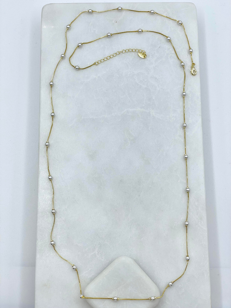 Altın Kaplama İncili Zincir Kolye 95 cm Gold