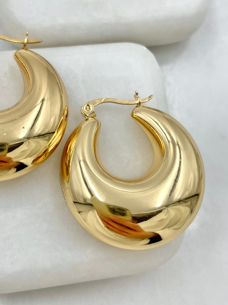 Altın Kaplama Bombeli Oval Küpe Gold