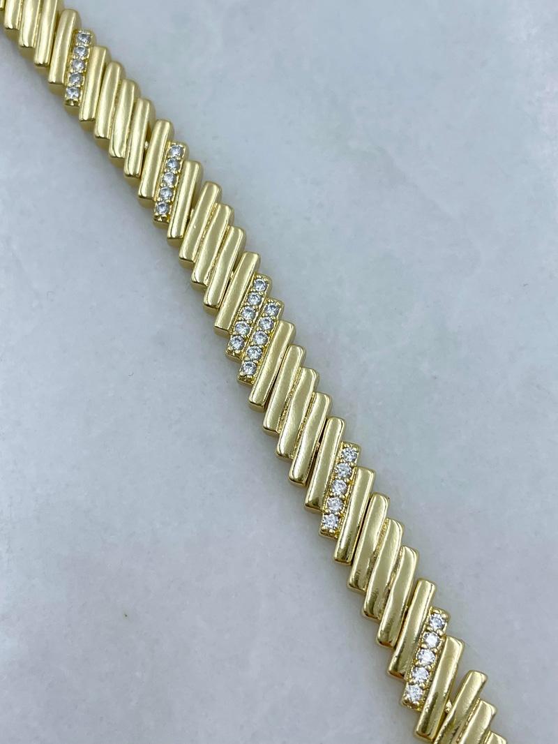 Özel Seri Gömme Taşlı Sütun Bileklik Gold