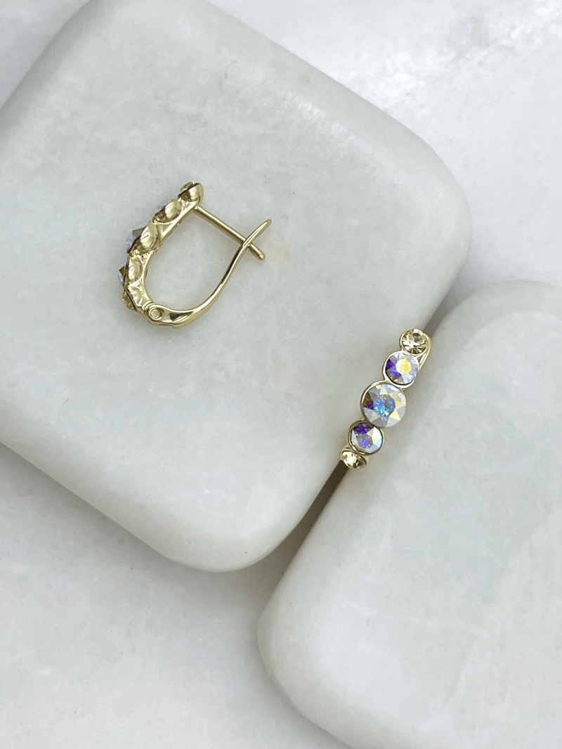 Özel Seri Büyük Küçük Swarovski Taşlı U Küpe Gold