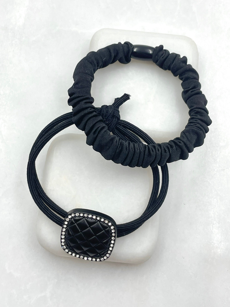 Gömme Taşlı Kare Model İkili Scrunchie Toka Siyah