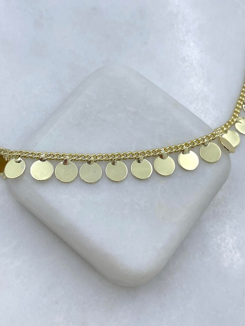 Altın Kaplama Daire Plaka Sallantılı Zincir Kolye Gold