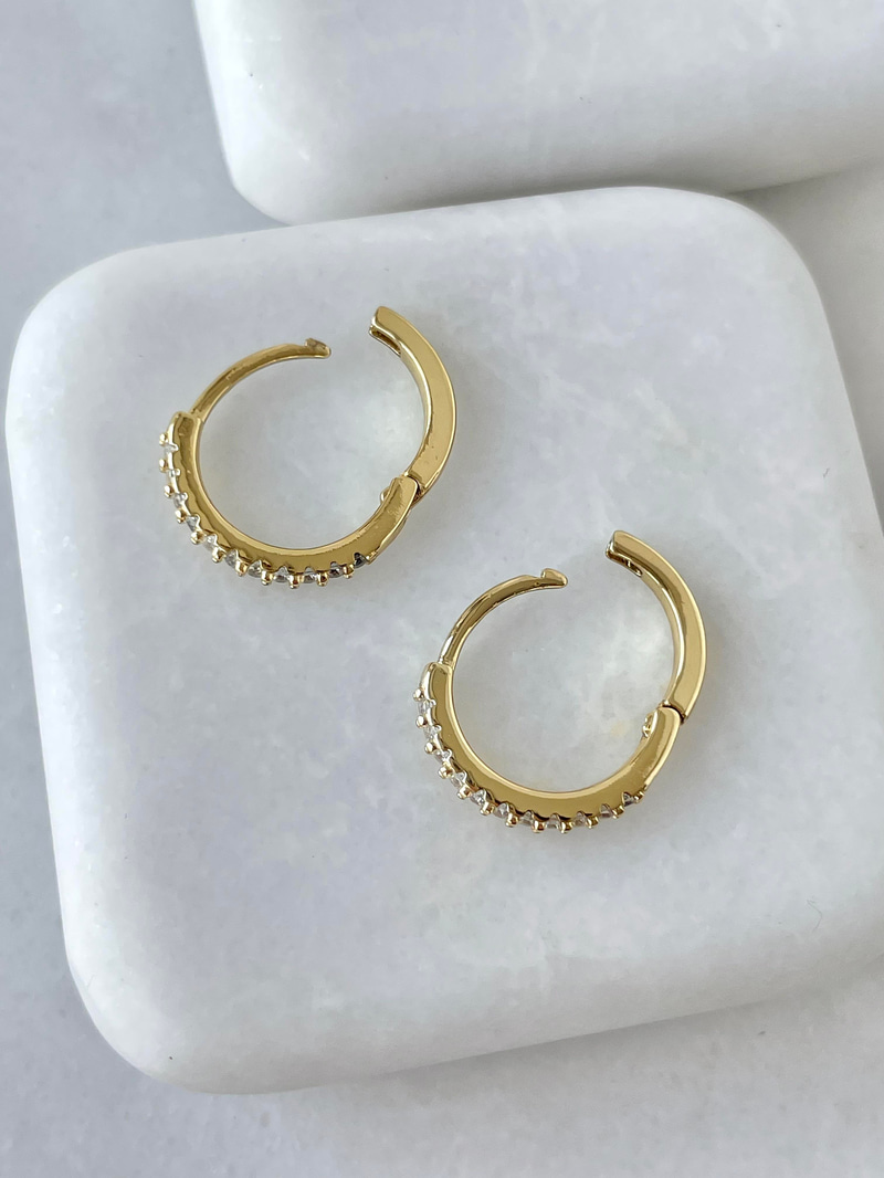 Özel Seri Gömme Taşlı Minimal Halka Küpe Gold
