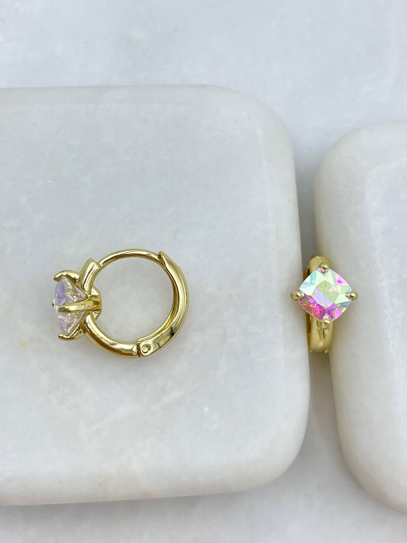 Özel Seri Kare Model Swarovski Halka Küpe Gold