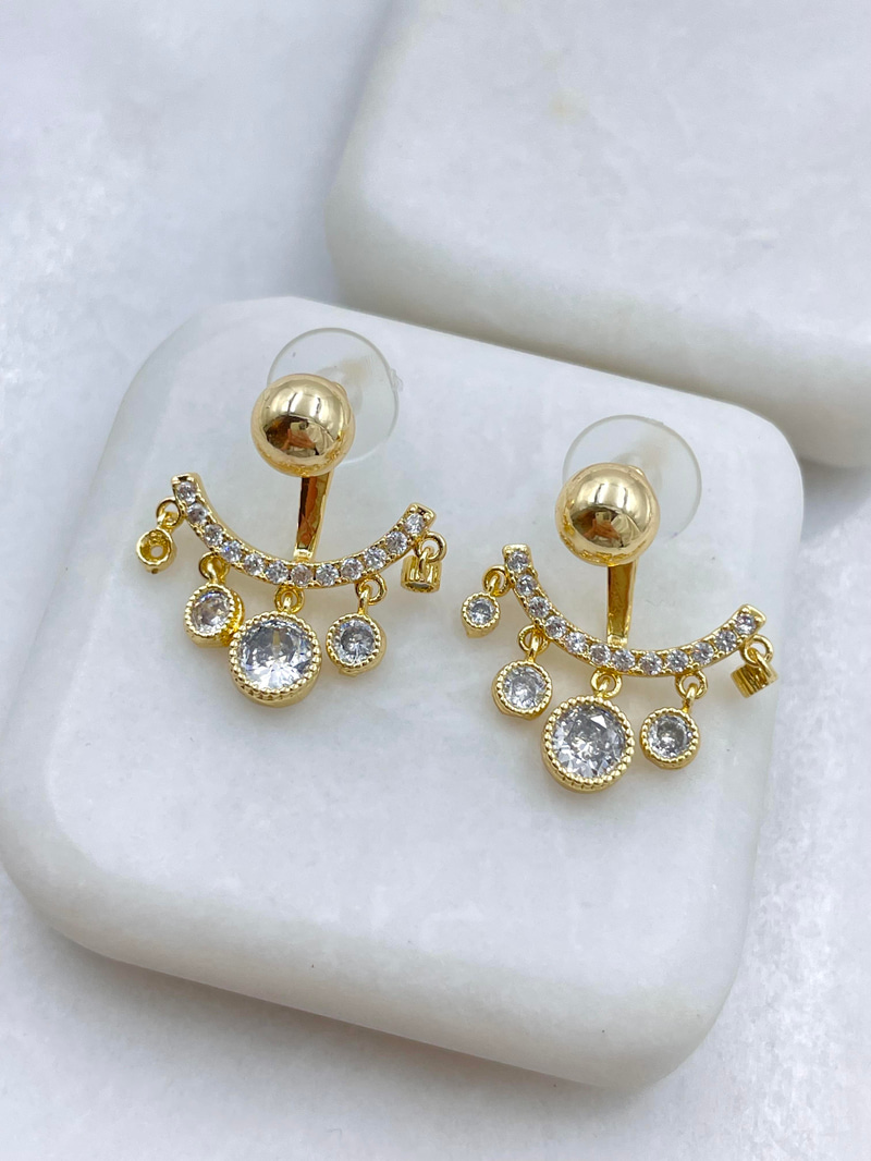 Altın Kaplama İkili Kullanım Kristal Sallantılı Küpe Gold