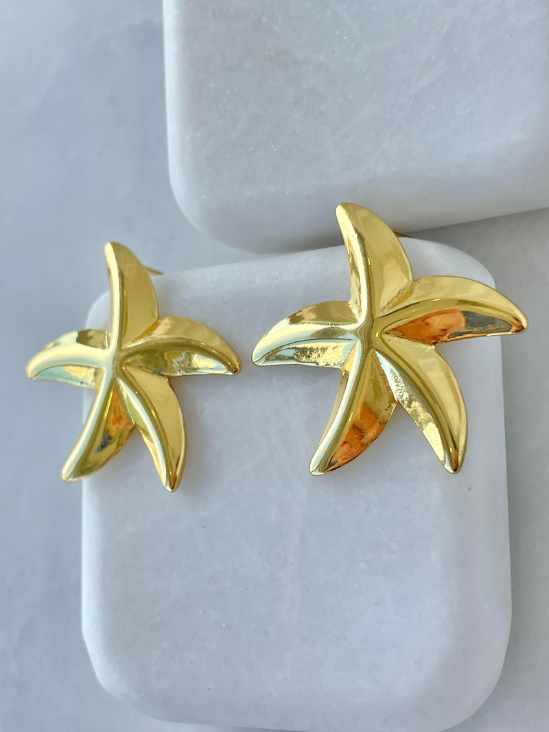 Çelik Deniz Yıldızı Küpe Gold